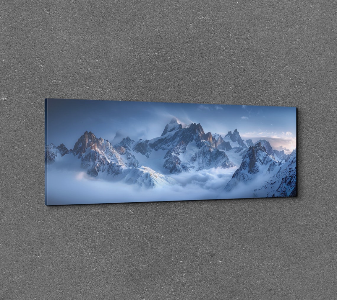 Snow Covered Mountain Peaks Above The Clouds Alpine Art Poster - Image 5
