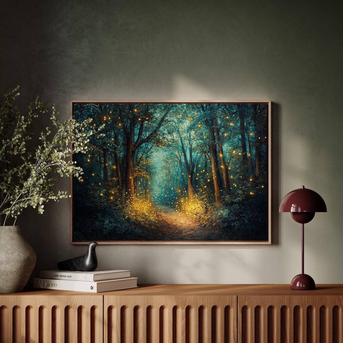 Magical Firefly Forest Path, Woodland Night Scene Wall Art Print - Image 5