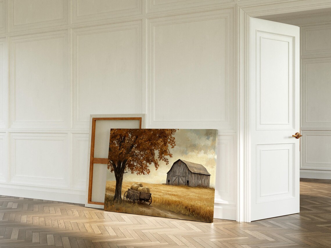 Rustic Farmhouse Autumn Barn Landscape Art Print - Image 2