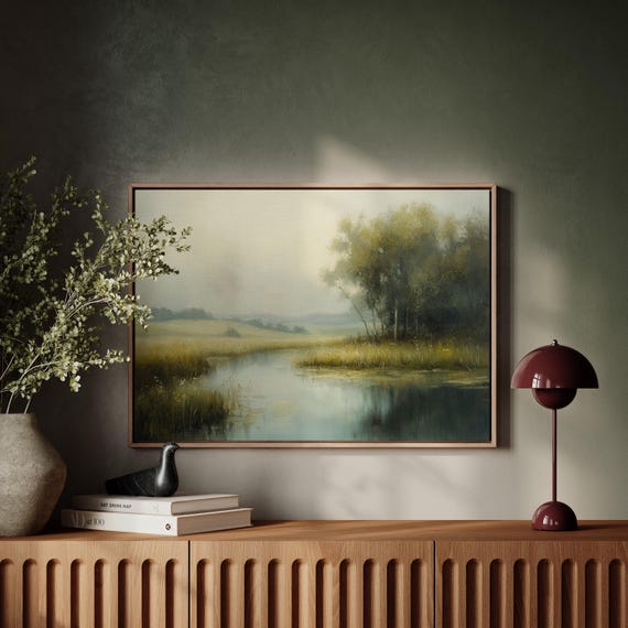 Tranquil Landscape Serene River And Trees In Soft Light Peaceful Nature Art