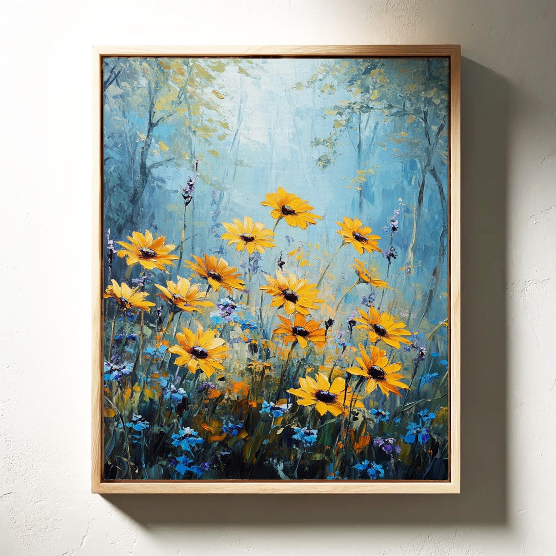 Tall Yellow Sunflowers In Misty Blue Forest Wildflower Poster - Image 3
