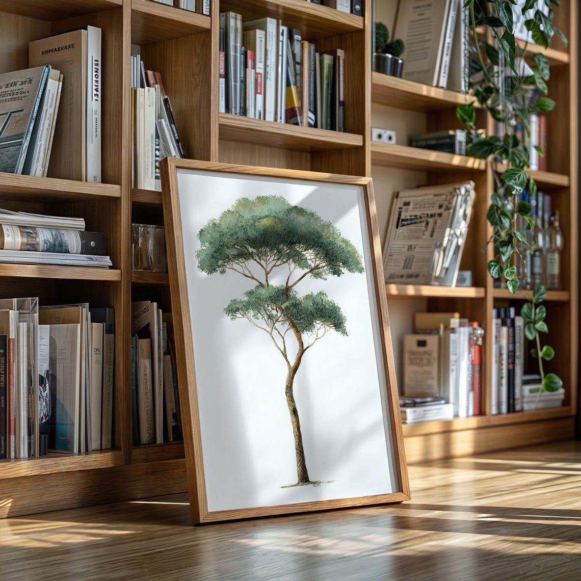 Mediterranean Pine Tree Watercolor Tall Minimalist Botanical Poster