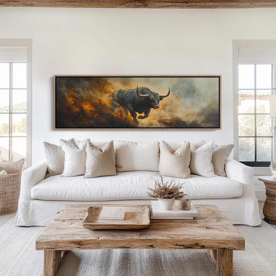 Fierce Charging Bull Art Bold Animal Orange Smoke Power Poster - Image 4
