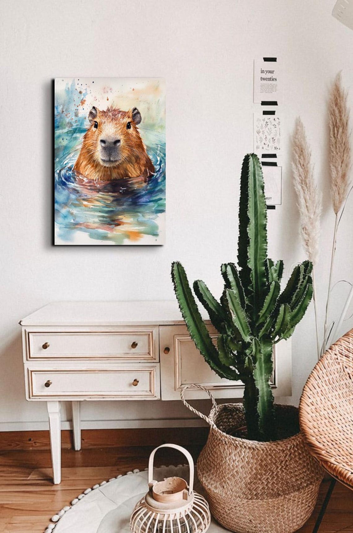 Capybara In Water Cute Watercolor Animal Portrait Art Poster - Image 6