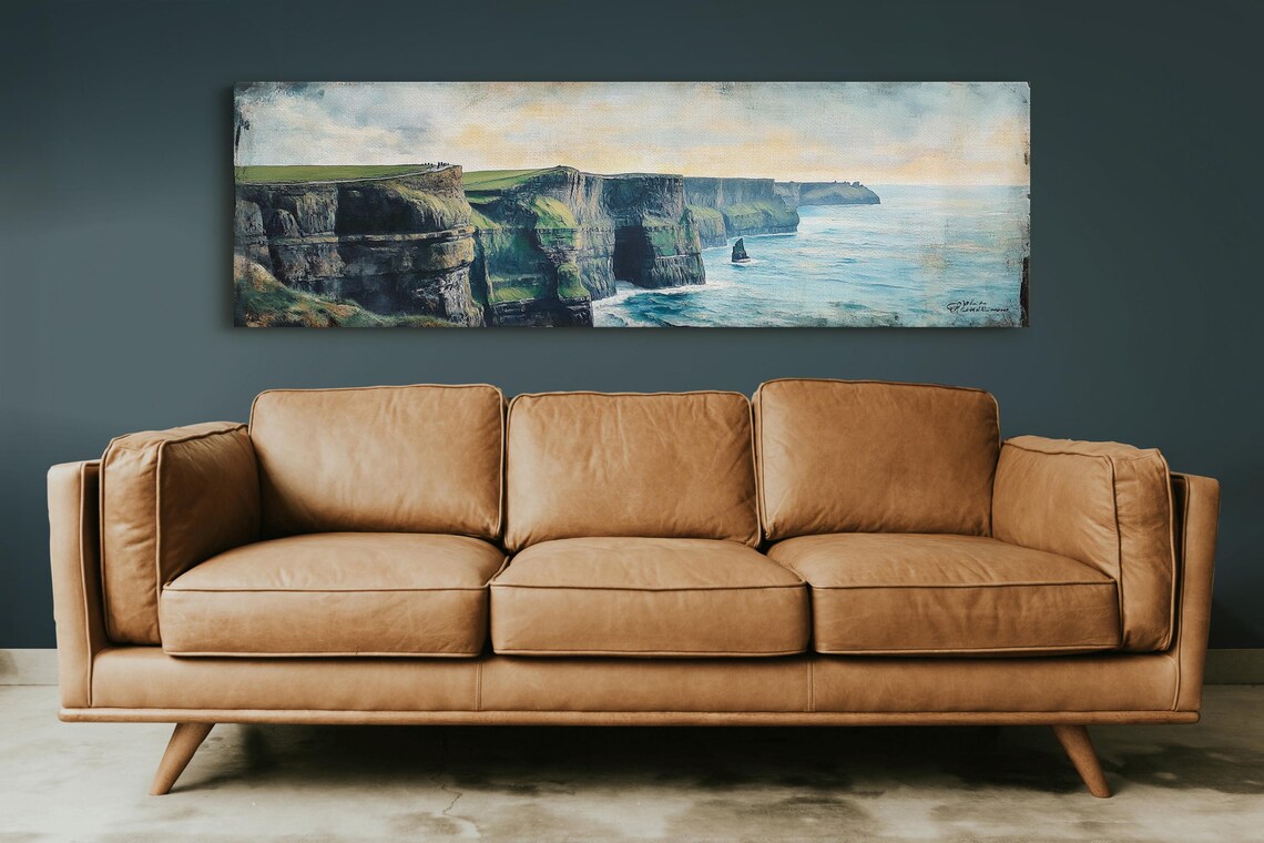 Ireland Cliffs Of Moher Panoramic Green Cliff Ocean Seascape Poster - Image 2