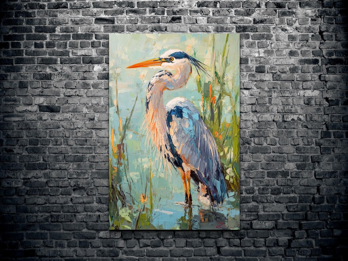 Blue Heron Oil Painting Art Print, Nature Study - Image 2