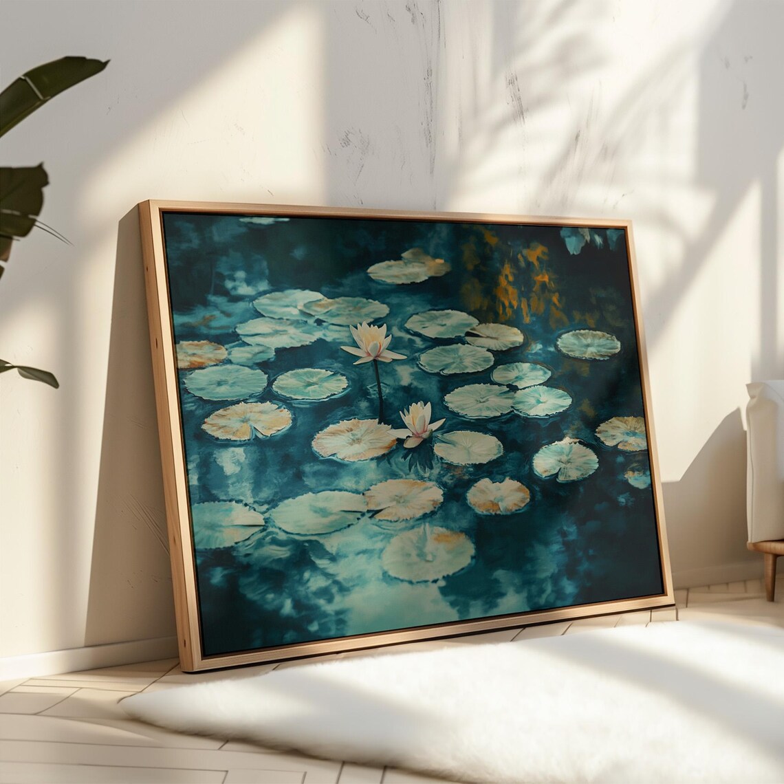 Serene Water Lily Pond Art Print, Tranquil Nature - Image 4