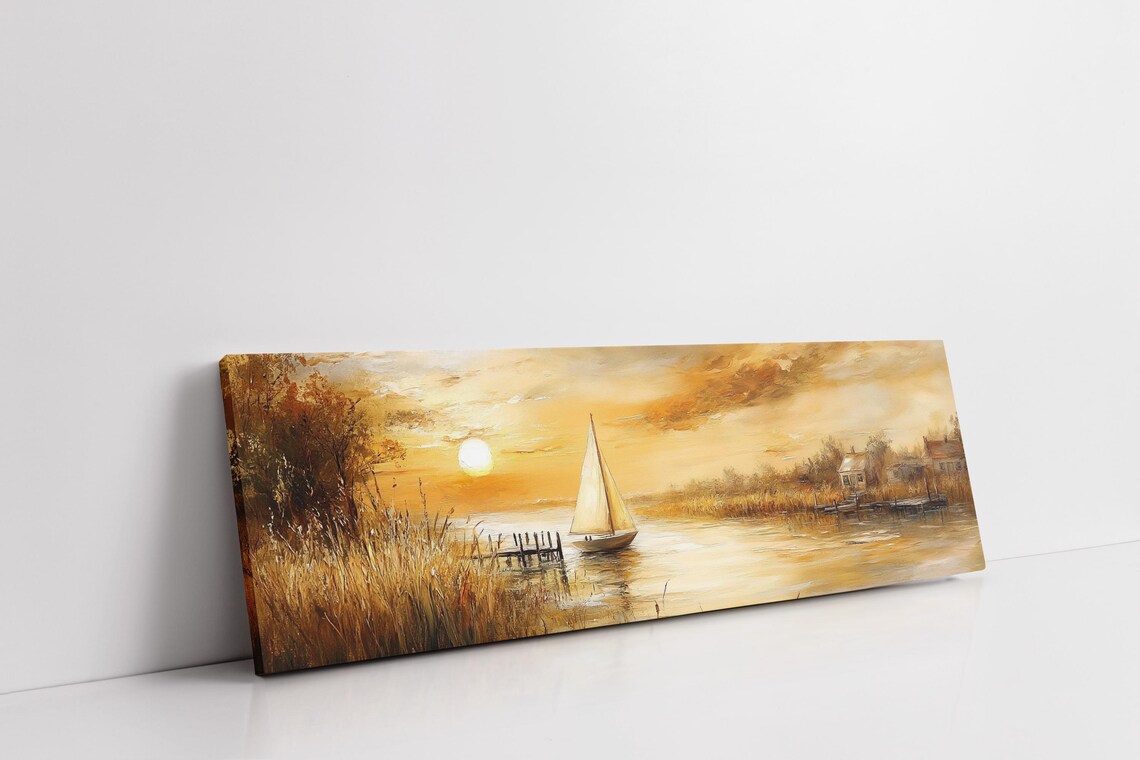 Golden Sunset Sailboat on Serene Lake Peaceful Nautical Landscape Poster - Image 7