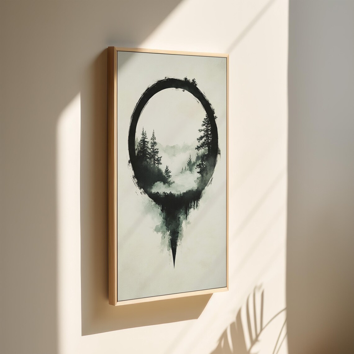 Enso Circle Misty Pine Forest Japanese Ink Wash Zen Wall Poster - Image 2