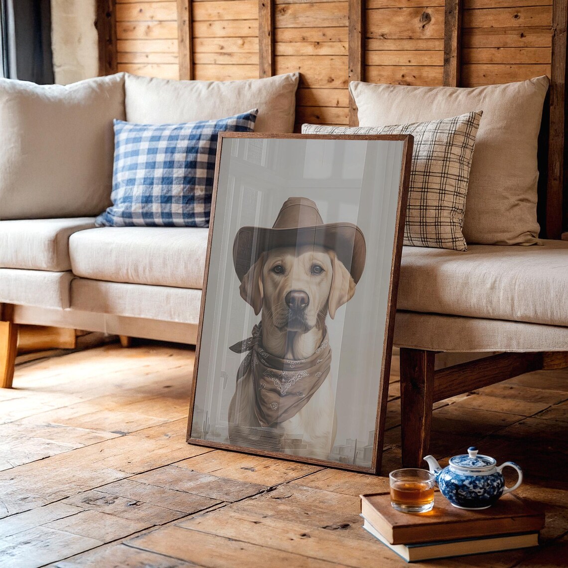 Cowboy Labrador in Hat and Bandana Art Print