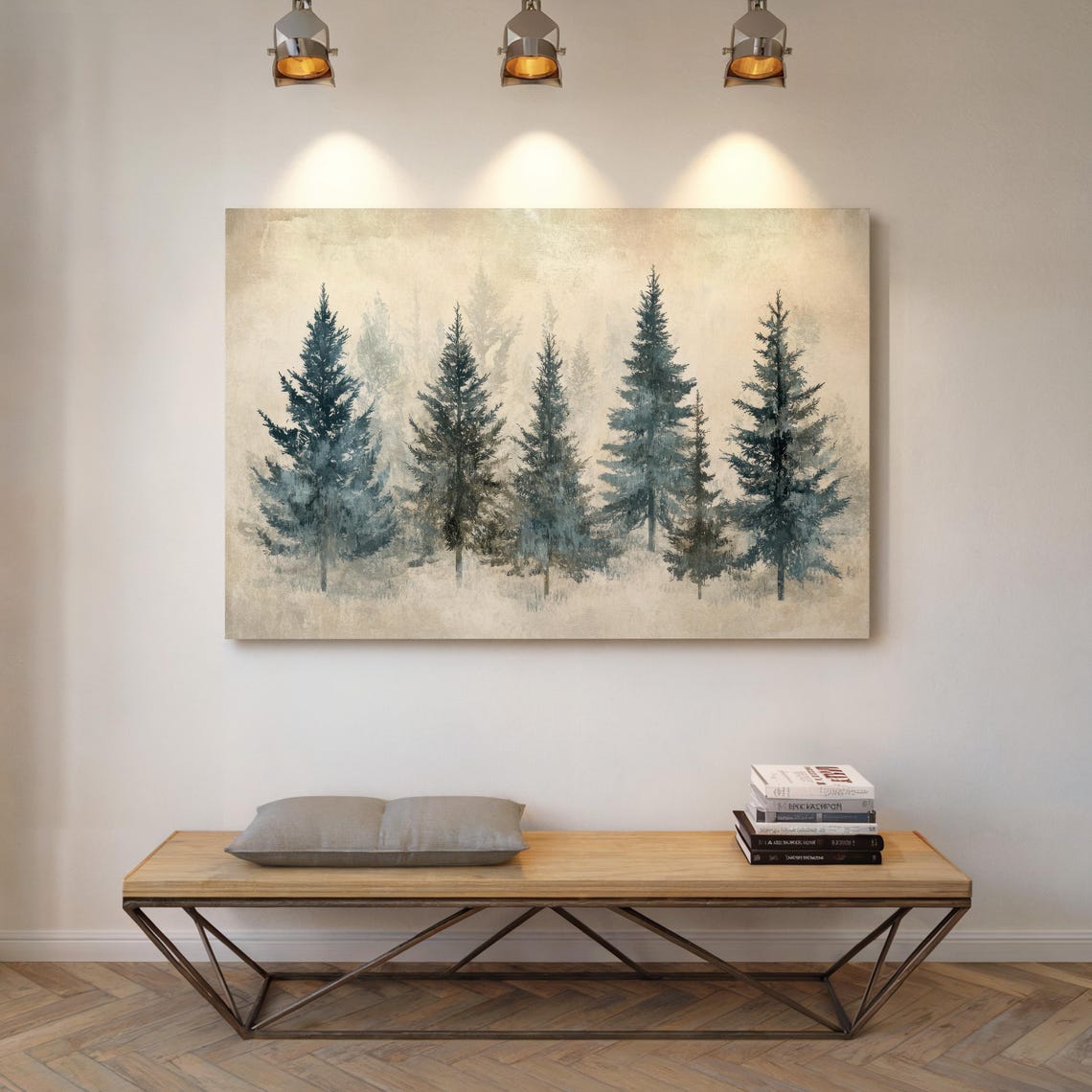 Minimalist Watercolor Blue Pine Trees In Soft Winter Fog Poster - Image 5