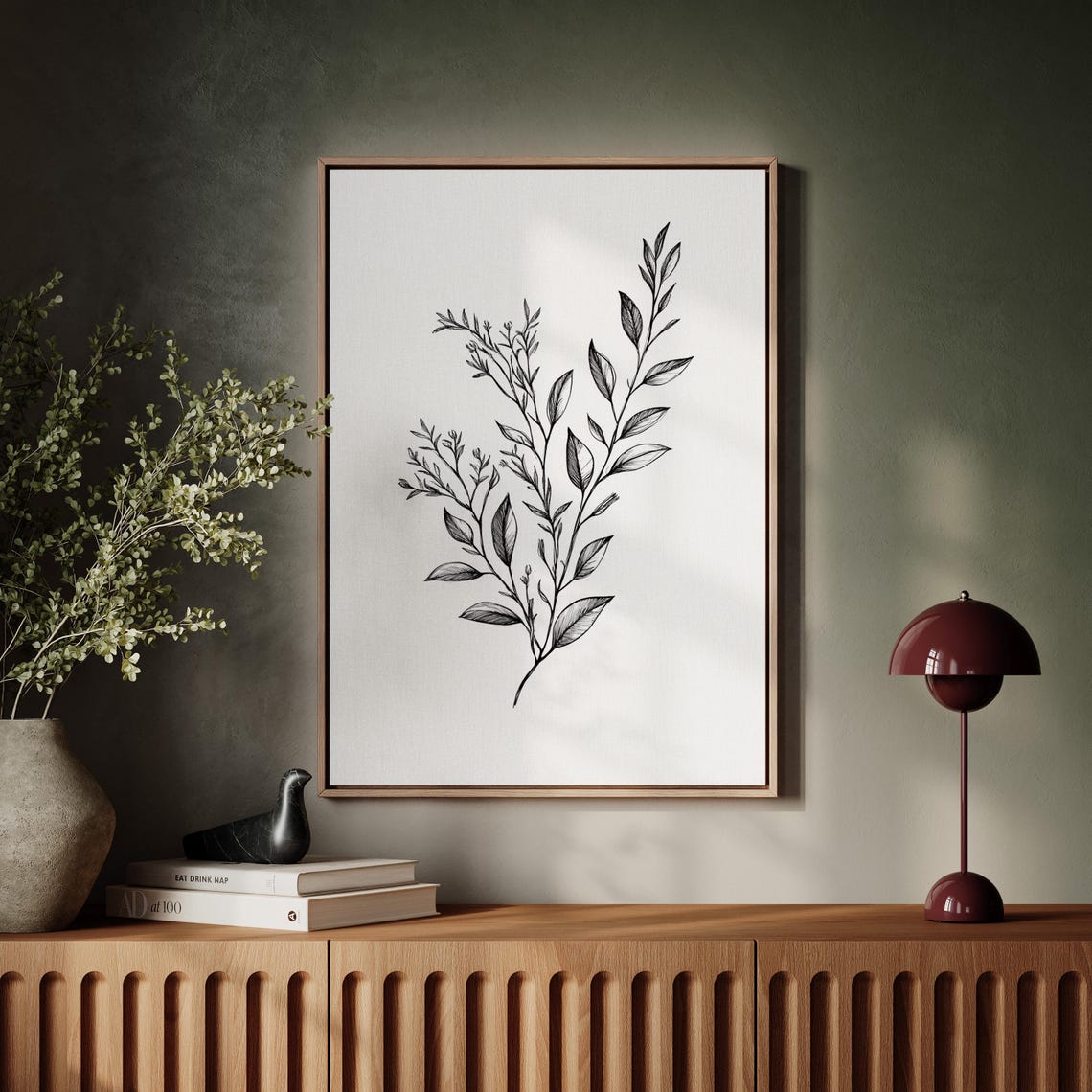 Fine Leafy Sprig Botanical Line Art Black And White Wall Poster - Image 3