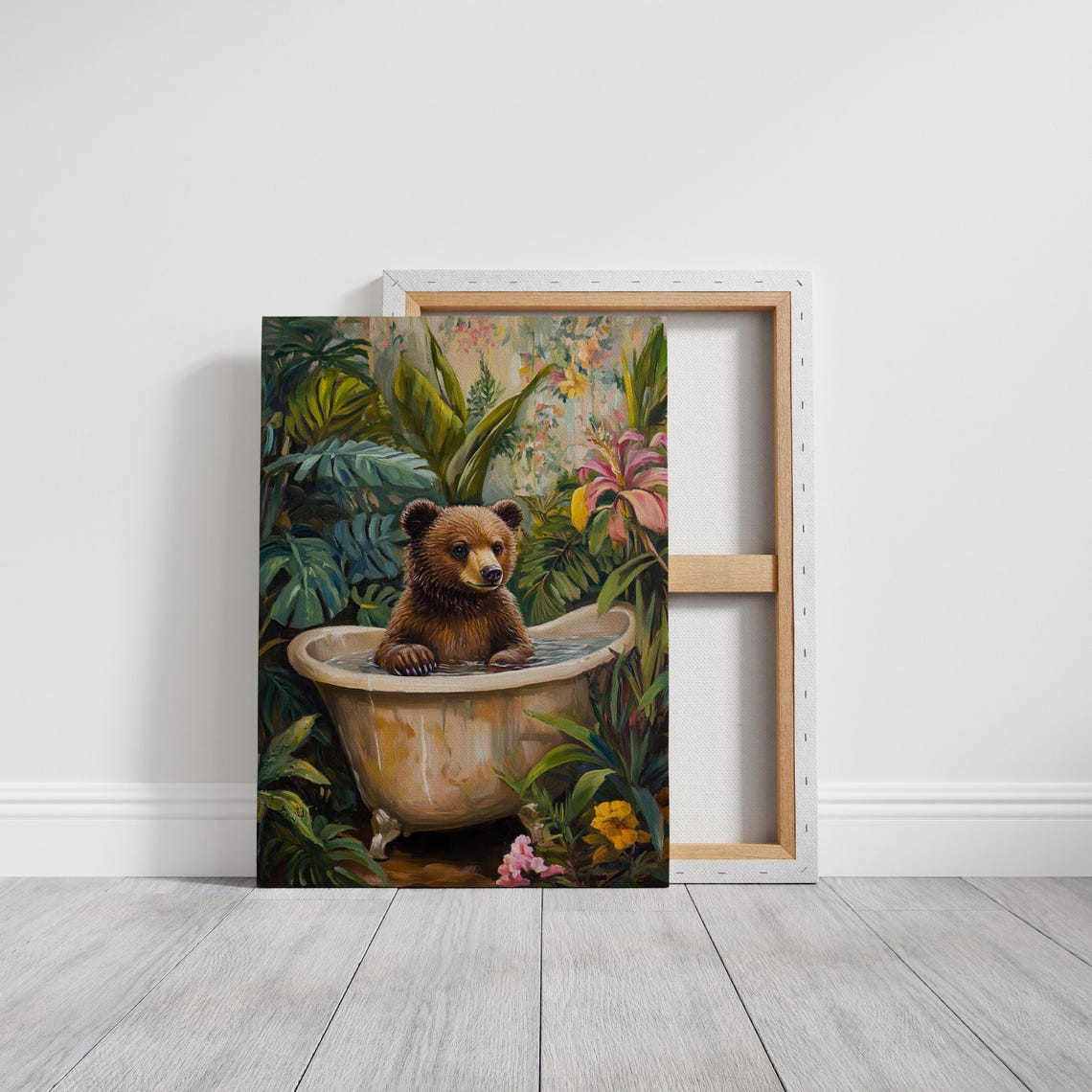 Bear Cub Relaxing Vintage Bathtub Lush Jungle Foliage Poster - Image 3
