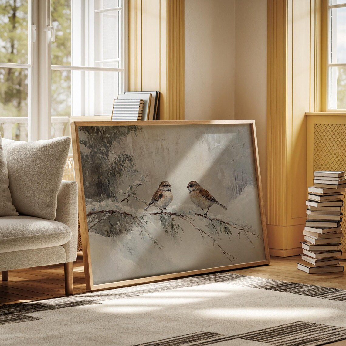Winter Birds, Sparrows On Snowy Branch Art Print - Image 6