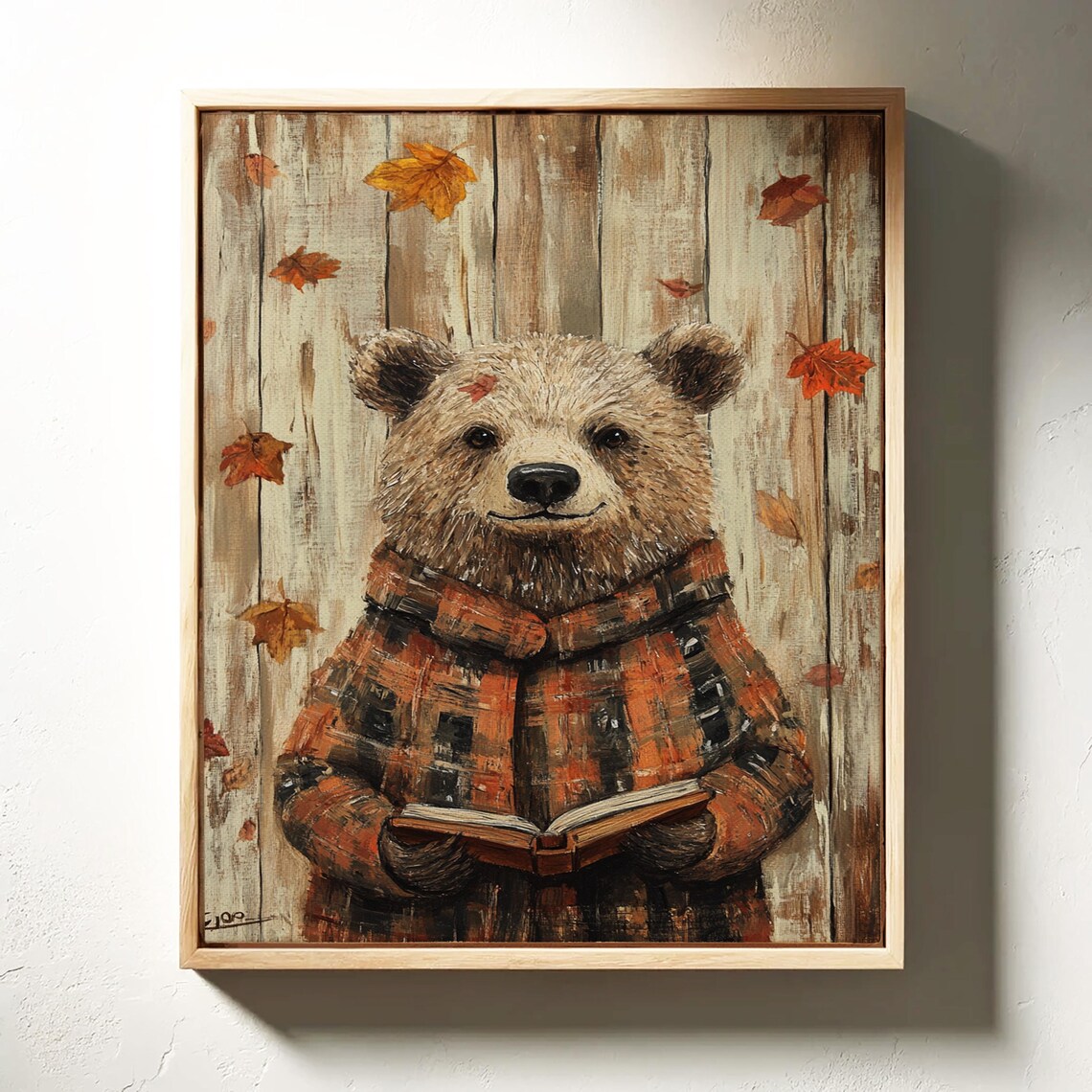 Cozy Autumn Bear Reading, Rustic Woodland Decor - Image 3