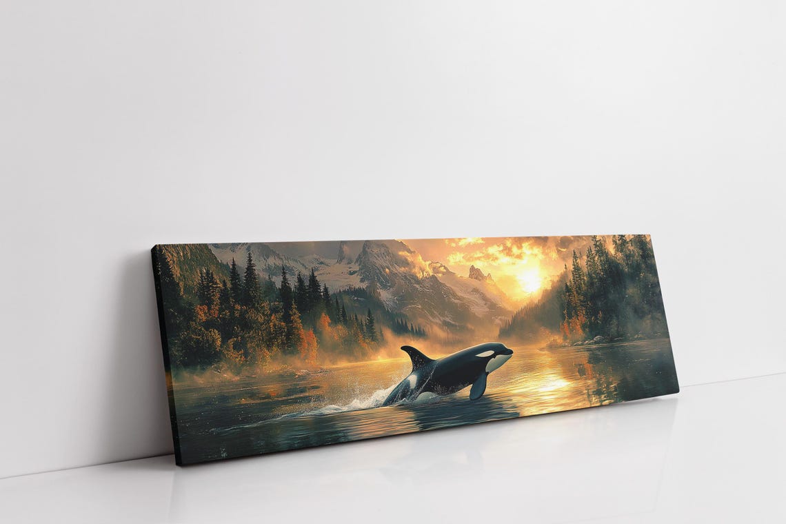 Orca Whale Mountain Lake Sunrise Wildlife Nature Wall Art Poster - Image 3