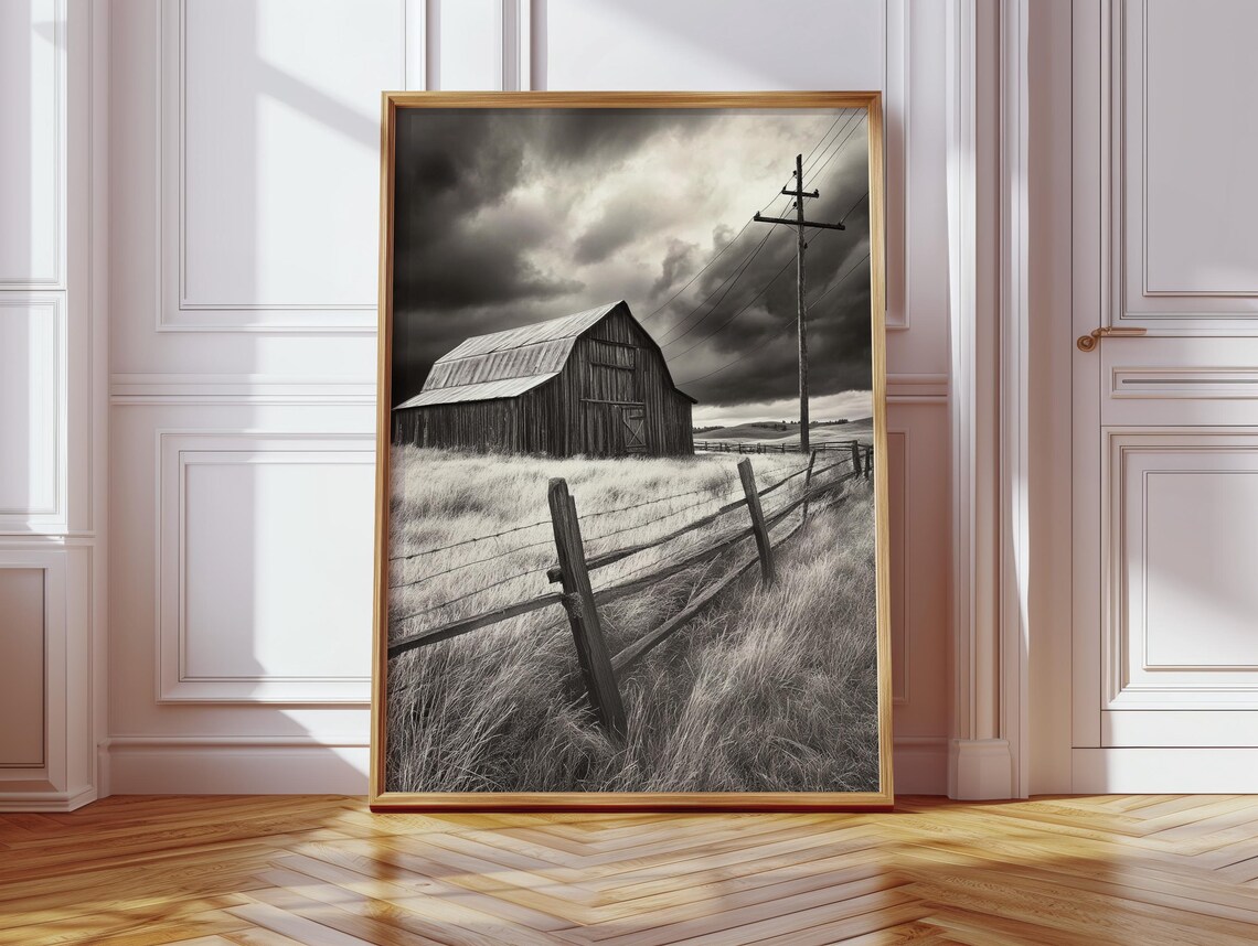 Stormy Sky Barn Black And White Farm Landscape Photography Poster