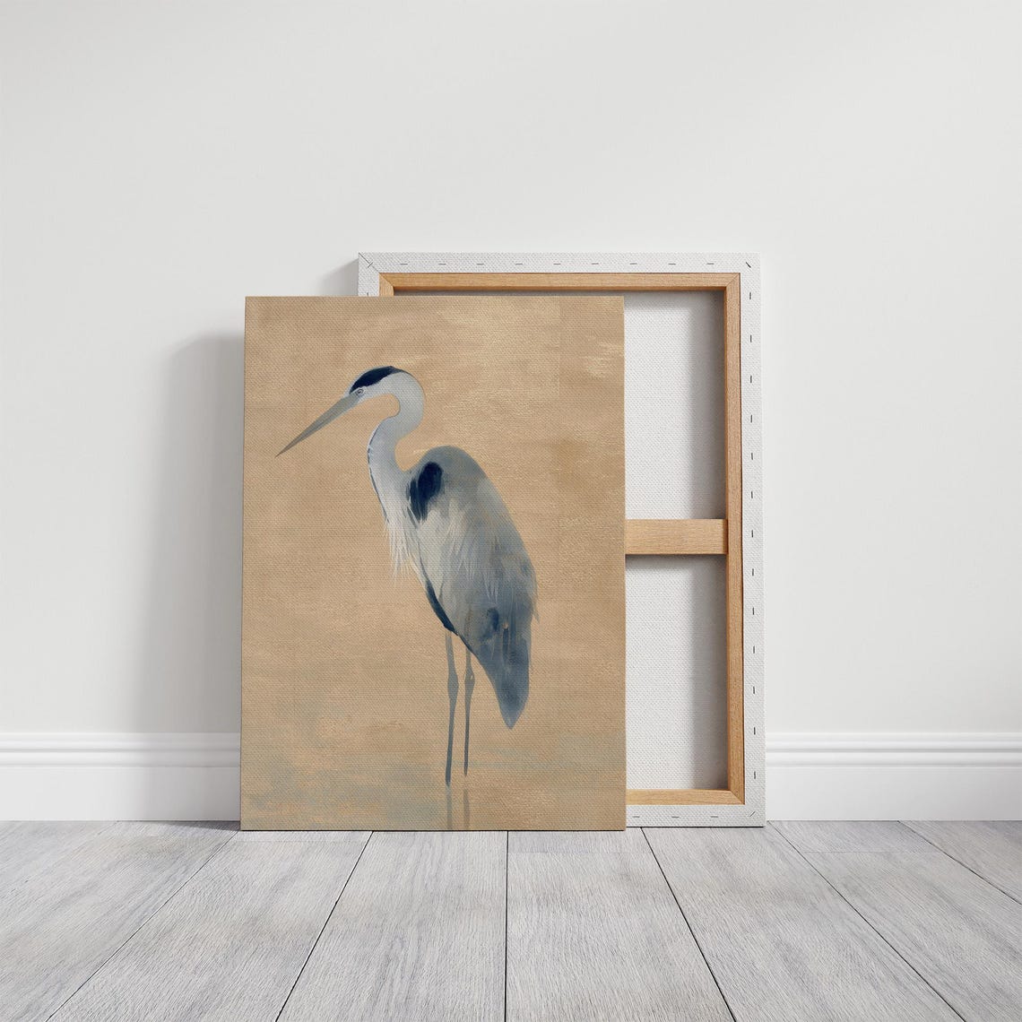 Minimalist Grey Heron Bird Beige Canvas Painting Wildlife Poster