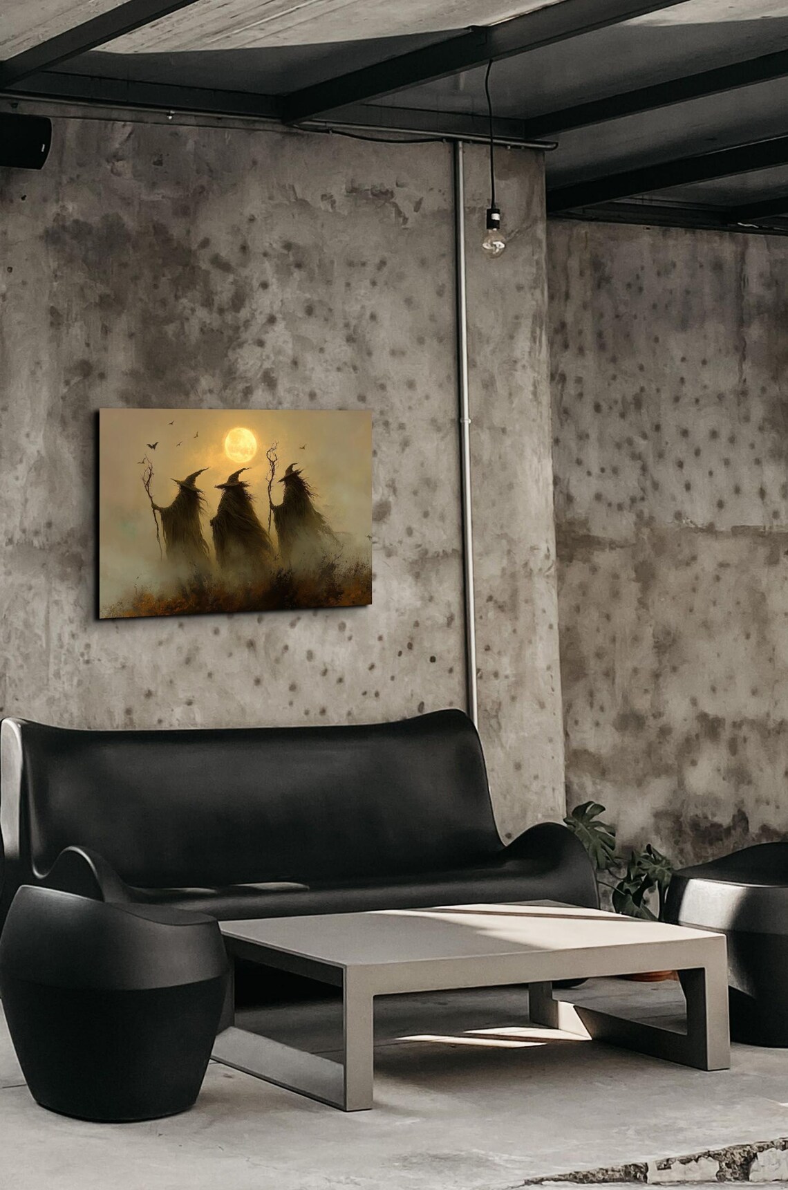 Three Witches in Tattered Cloaks Gathering Under a Glowing Harvest Moon Poster - Image 7
