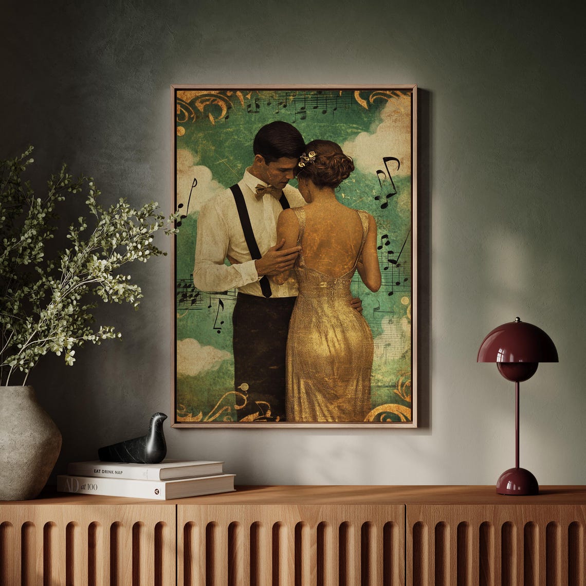 1920s Inspired Vintage Ballroom Dance Art Print with Music Notes