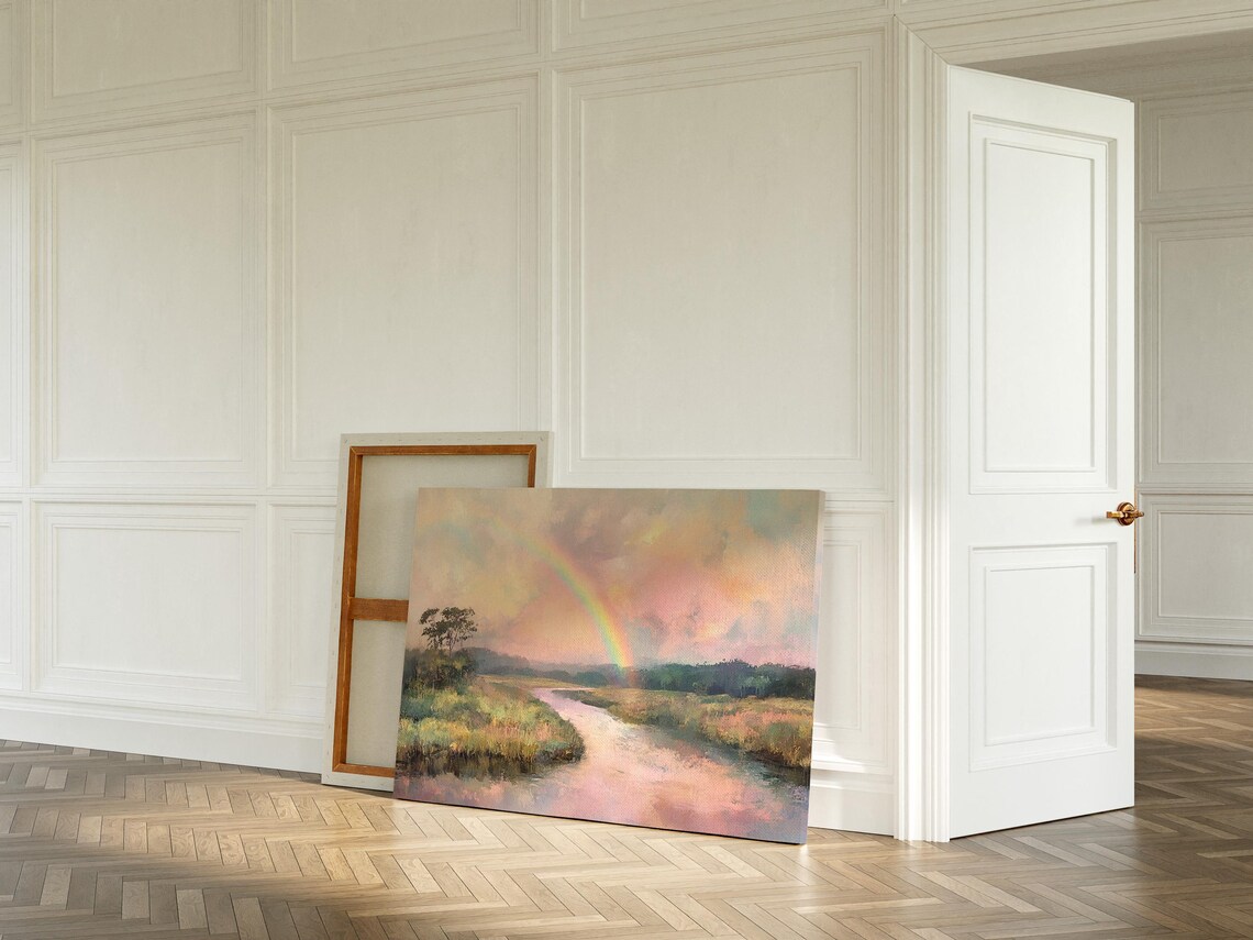 Rainbow Over Tranquil River, Serene Landscape Art - Image 7