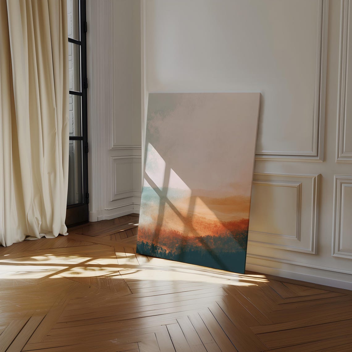 Abstract Warm Orange Teal Gradient Landscape Sunset Haze Wall Art - Image 4