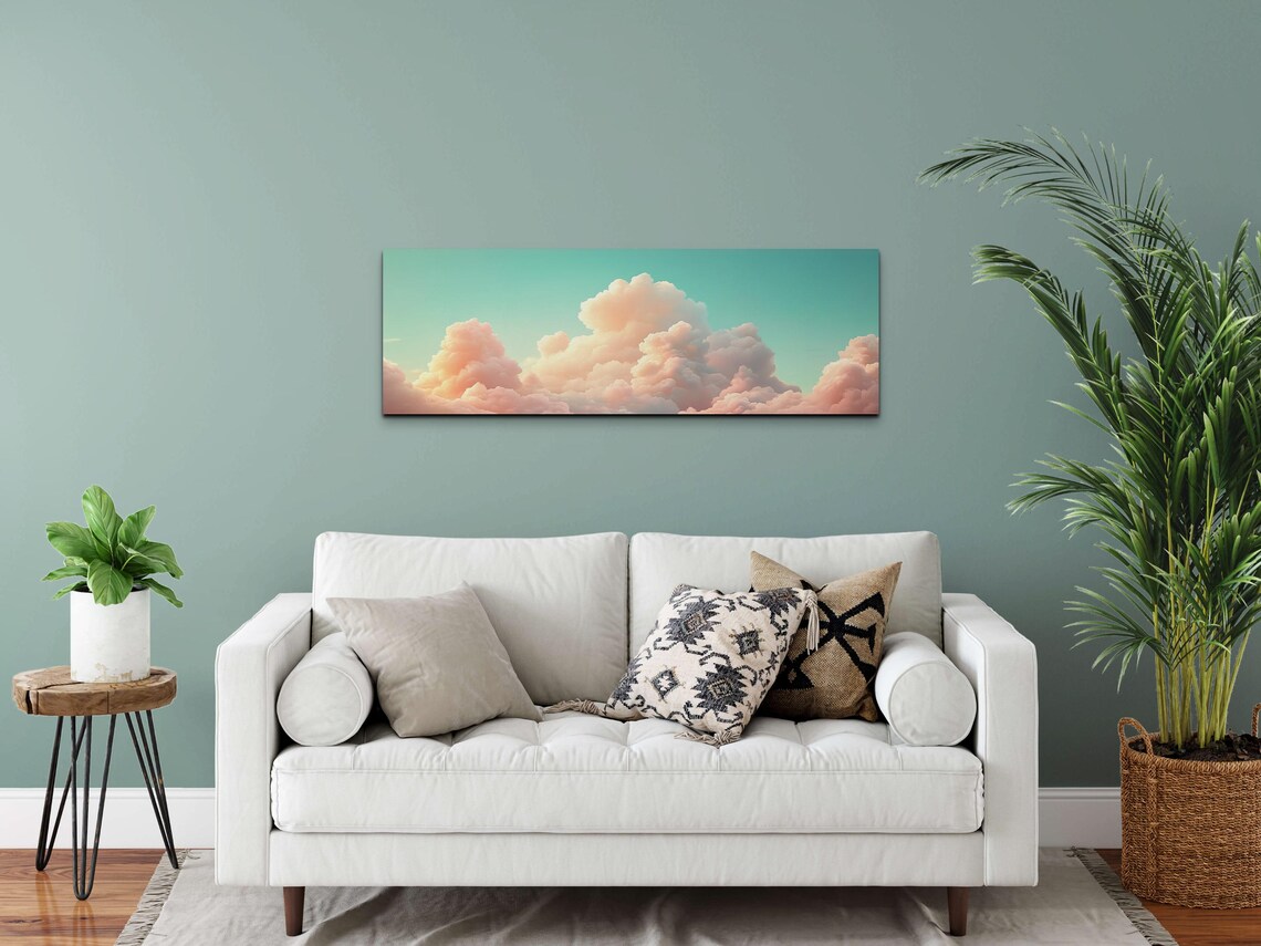 Serene Clouds Pink Teal Landscape Art Print - Image 5
