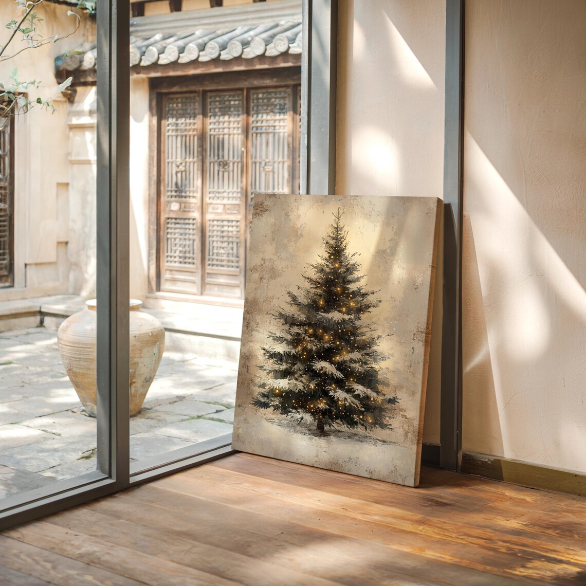 Snowy Christmas Tree Warm Lights Vintage Holiday Decor Poster - Image 4