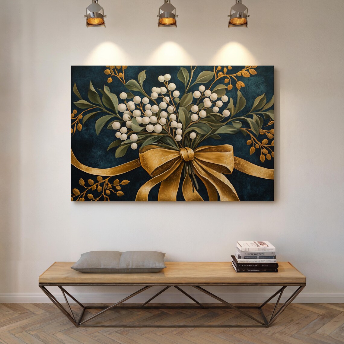 Gold Bow And White Berries Christmas Wall Decor - Image 7