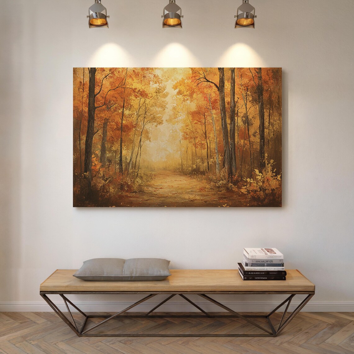 Golden Autumn Forest Path Lined With Orange Trees Vintage Wall Art - Image 7