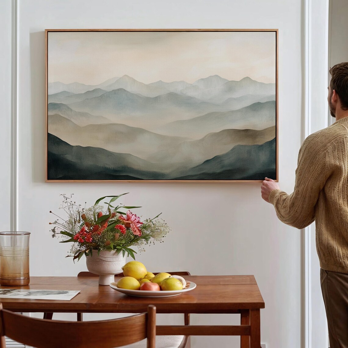 Minimalist Misty Mountain Range Art Serene Nature Wall Decor Neutral Tones For Modern Home - Image 5
