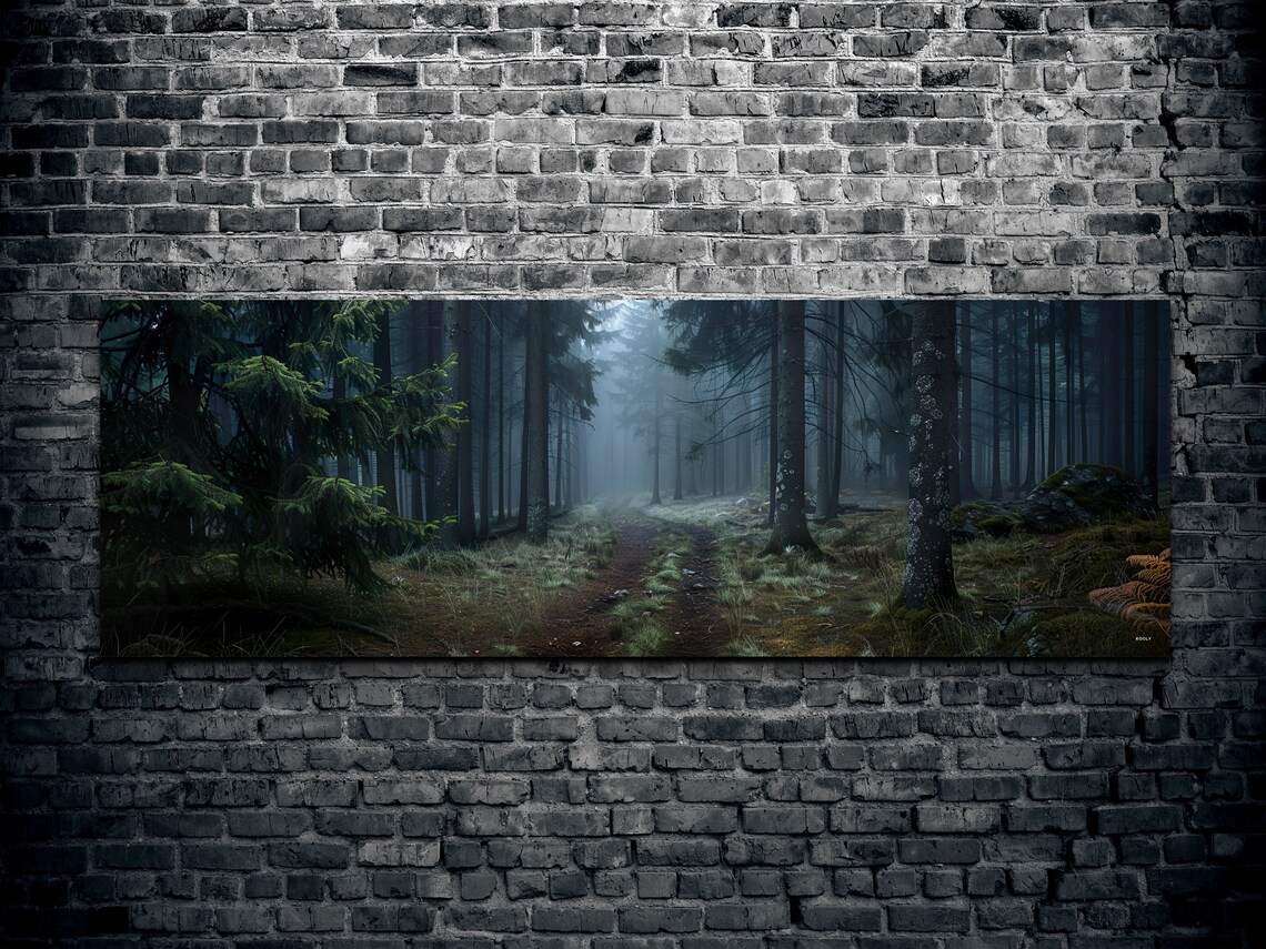Dark Misty Pine Forest Path Moody Woodland Trail Nature Wall Poster - Image 2