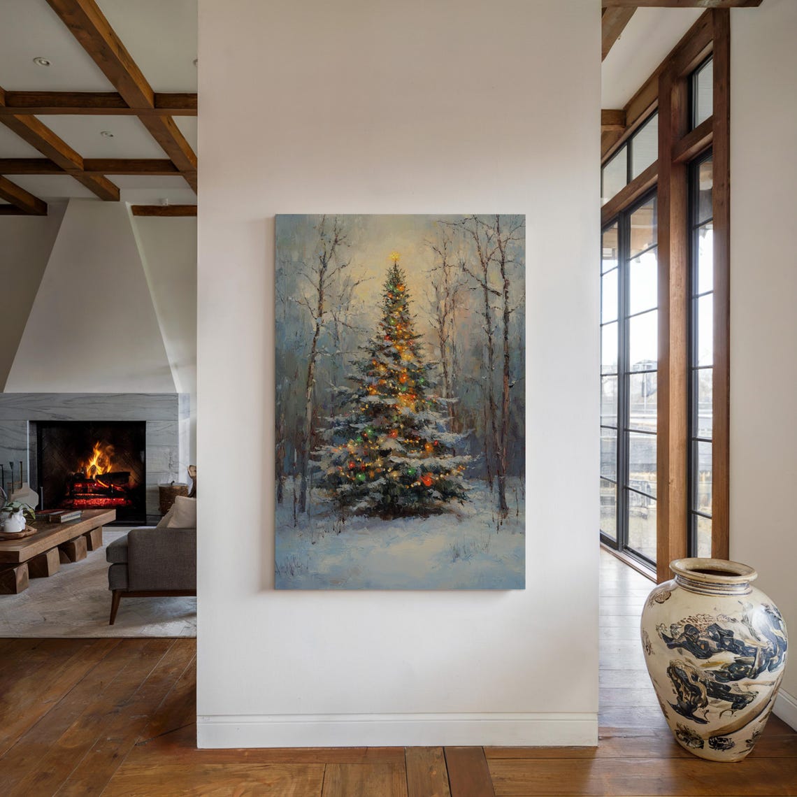 Glowing Christmas Tree Standing in a Snowy Winter Forest Art Poster - Image 5
