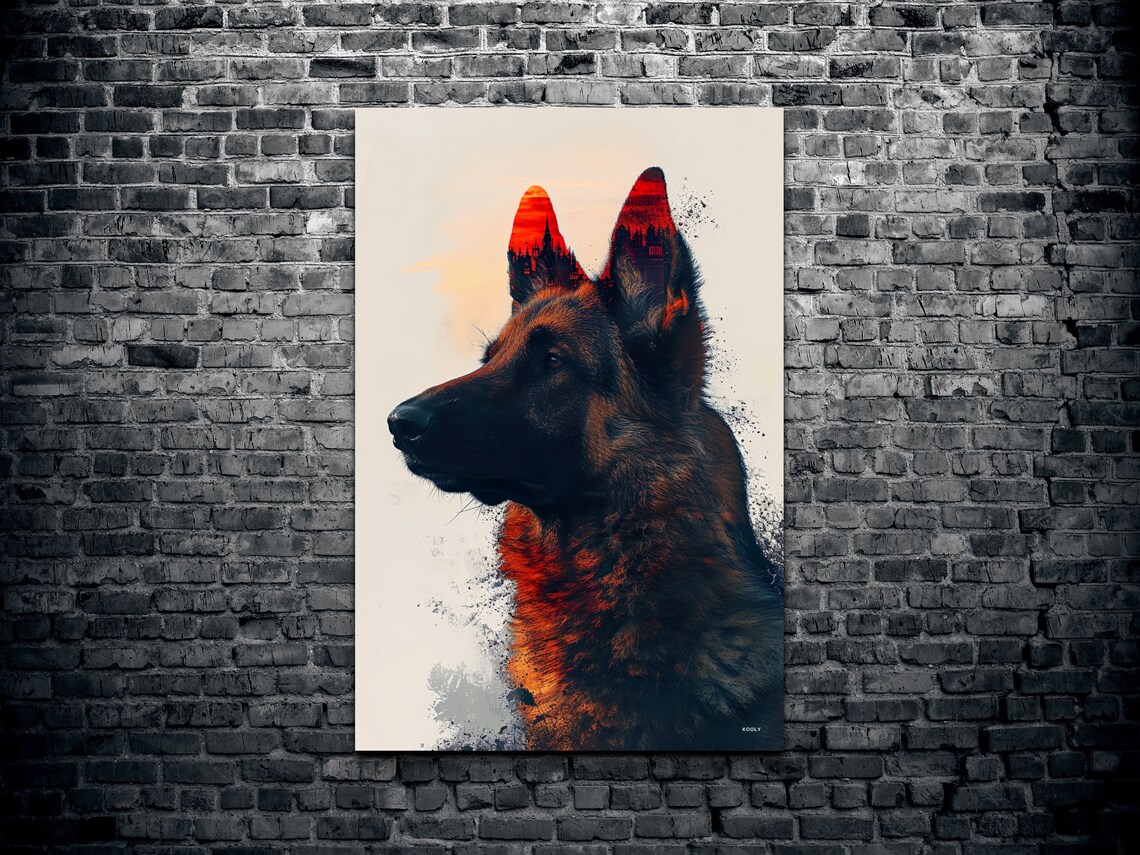 German Shepherd Double Exposure Art Print, Gift - Image 2