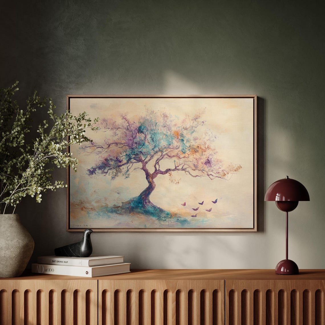 Windswept Pastel Tree With Birds Dreamy Abstract Painting Wall Art - Image 6