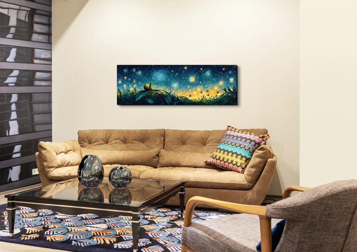 Mystical Snail Ready To Hang Panoramic Wall Art Print Cottagecore Snail Dark Academia Wall Art - Image 5