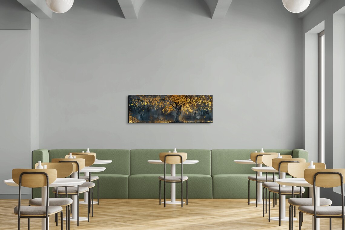 Majestic Black And Gold Tree Panoramic Art Print - Image 5
