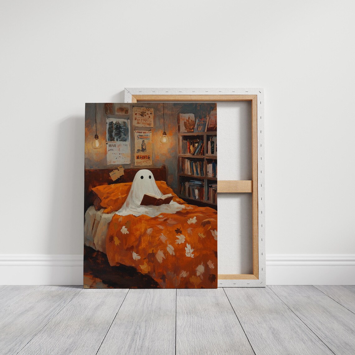 Cozy Ghost Reading, Whimsical Autumn Halloween - Image 3