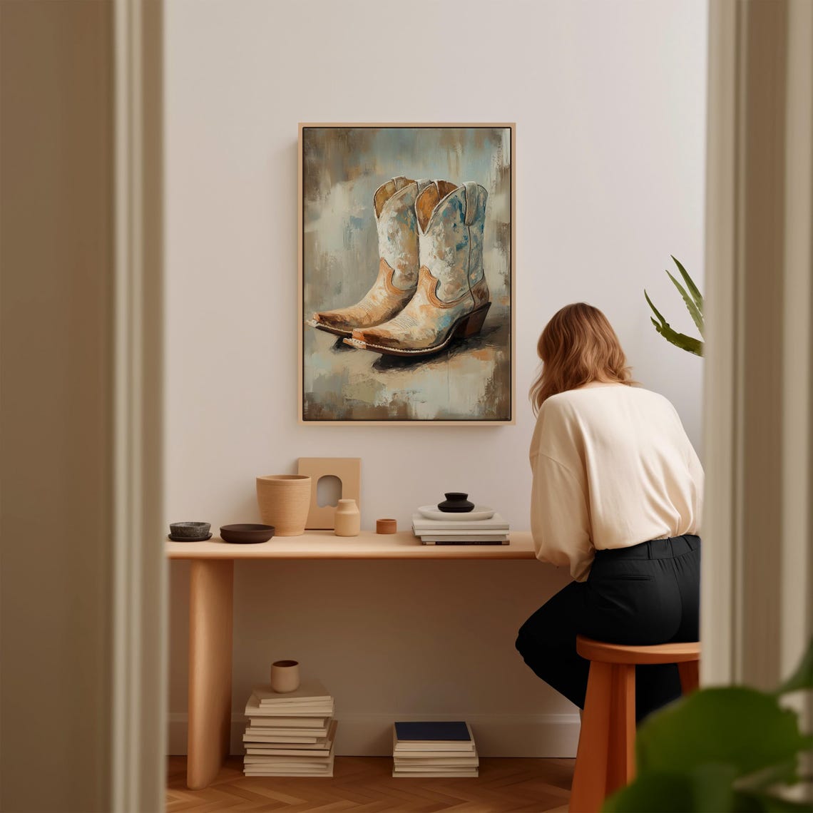 Rustic Cowboy Boots Art Vintage Oil Painting Style For Western Decor Farmhouse Wall Art Country Living Gift - Image 4