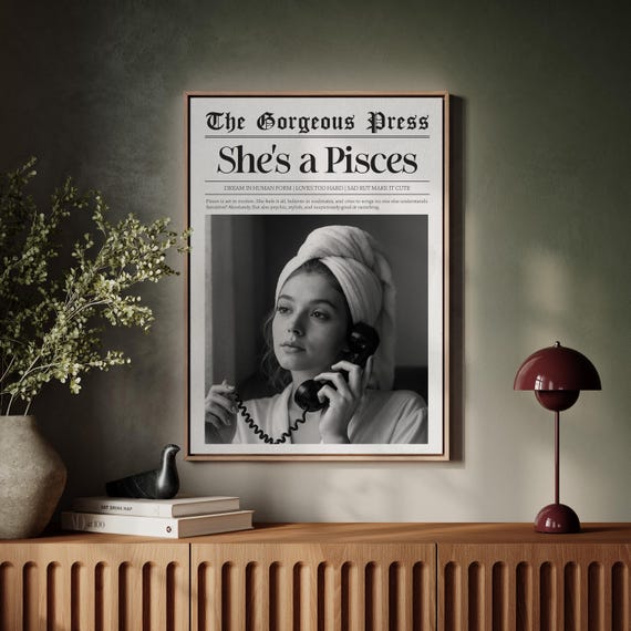 Pisces Zodiac Wall Art Vintage Black And White Girl On Phone