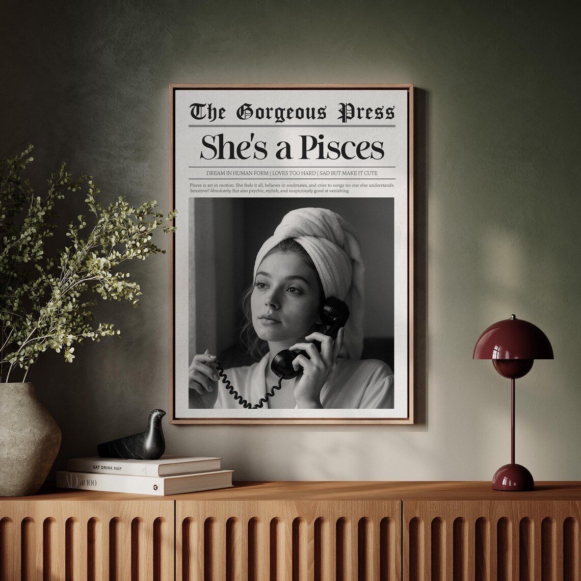 She's A Pisces Zodiac Newspaper Style Black White Photo Poster