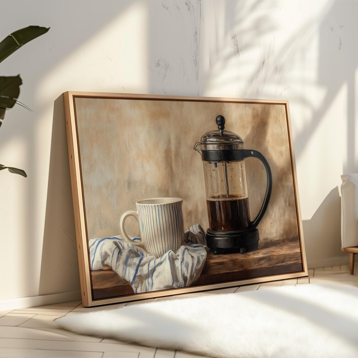 Vintage French Press Coffee Art, Rustic Kitchen Decor