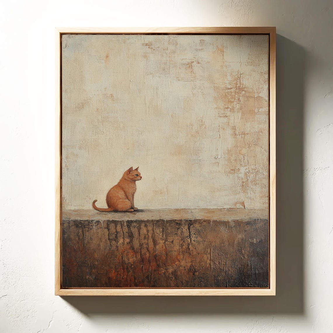 Orange Tabby Cat Sitting Alone Minimalist Textured Beige Poster - Image 6