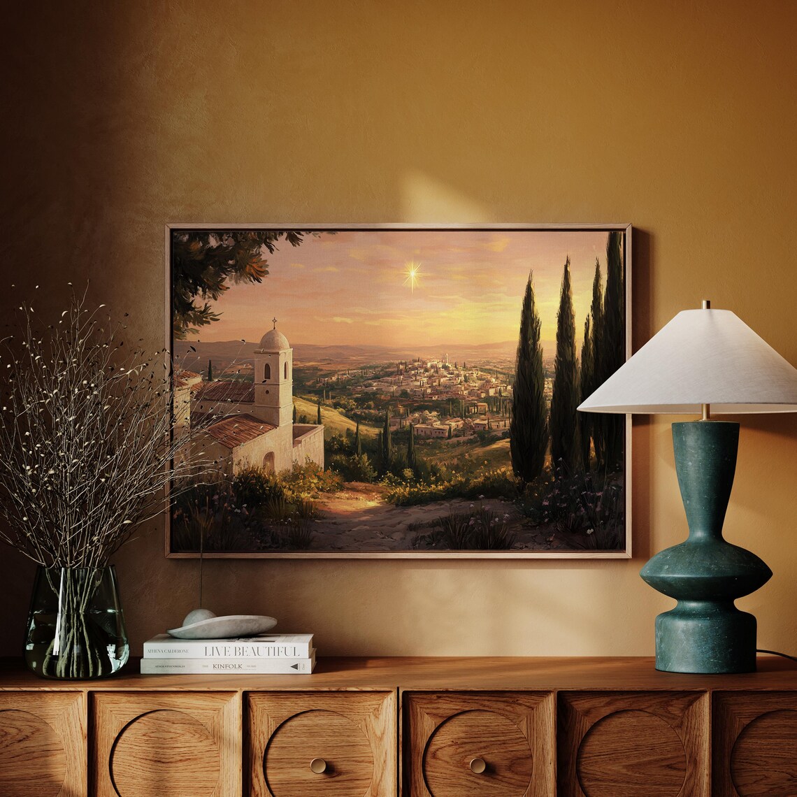 Bethlehem Landscape, Vintage Oil Painting of Nativity Star - Image 5