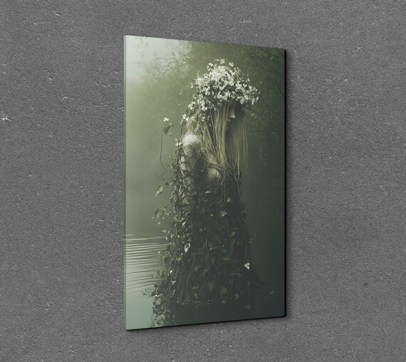Ivy Covered Woodland Goddess With White Flower Crown In Misty Water Poster