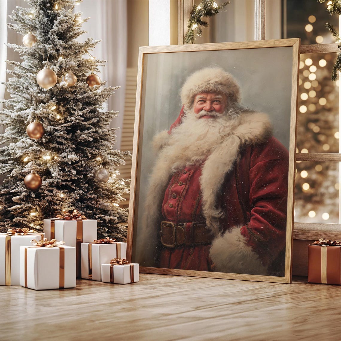 Classic Santa Claus Portrait Red Fur Trimmed Coat Holiday Poster