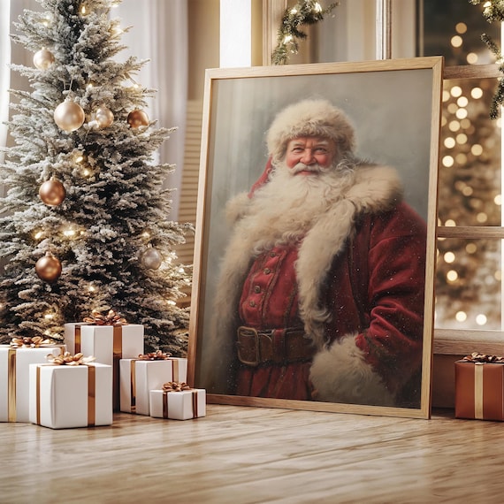 Classic Santa Claus Portrait Red Fur Trimmed Coat Holiday Poster