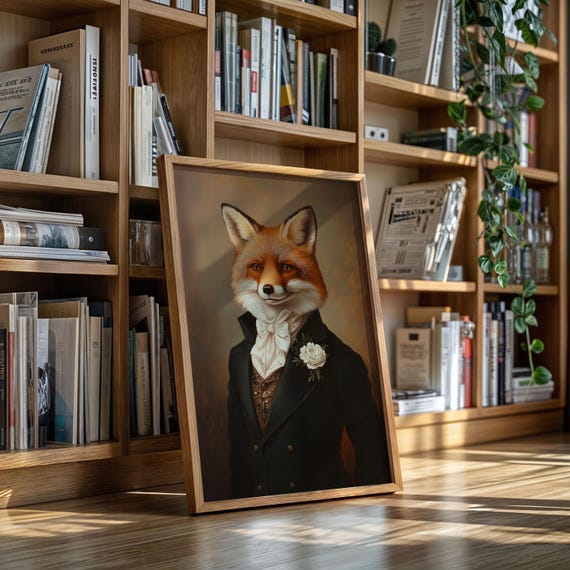 Regal Fox In Floral Lapel And Cravat Anthropomorphic Portrait Canvas Whimsical Victorian Animal Wall Art For Eclectic Decor