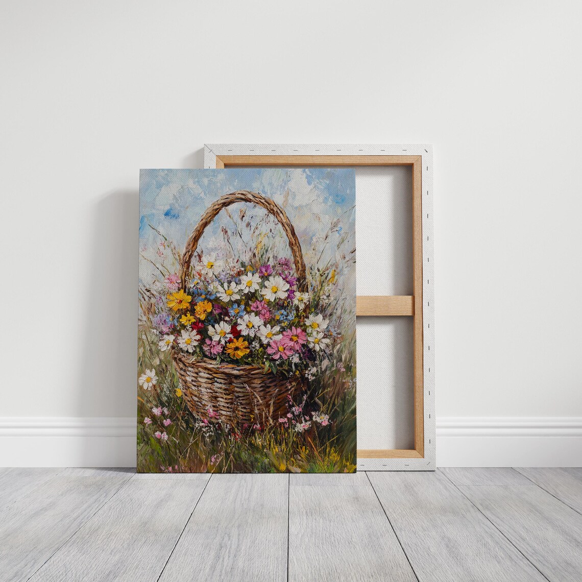 Wildflower Bouquet In Woven Basket Meadow Blooms Floral Still Life Poster - Image 3
