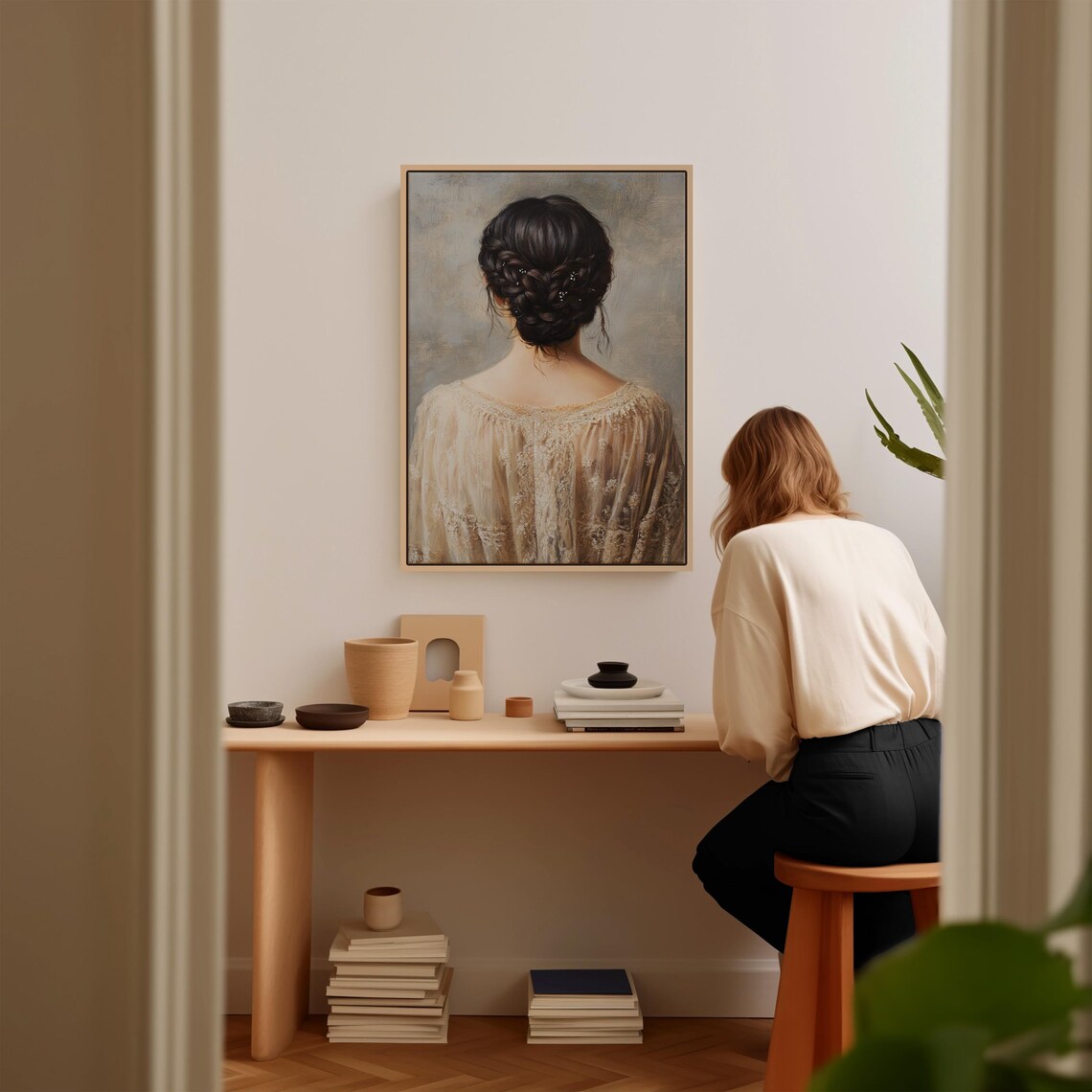 Elegant Braided Hair Updo Back View Romantic Vintage Portrait Poster - Image 3